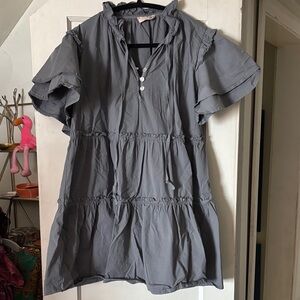 Elegant Gray Ruffled Mini Dress